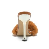 Fashion Open Toe Solid Color Metal Plating  Rabbit Fur Slippers Slides Sandals 76910-67