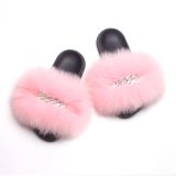 Fashion Fox Fur Leather Slippers Slides Sandals