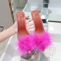 Fashion PVC  Crystal Fur Peep Toe Slippers Slides Sandals 5887182