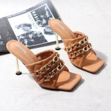 Sexy Thin High Heel Square Toe Outside   Elegant Slippers Slides Sandals 81434-12