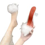 Fashion PVC  Crystal Fur Peep Toe Slippers Slides Sandals 5887182