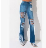 Sexy Hole Ripped Flare High Waist Wide Leg Jeans Pant Pants