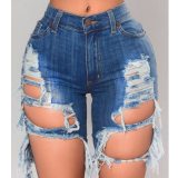 Sexy High Waist Holes Draped  Stretch Bodycon Jeans Short Shorts YC0188