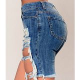 Sexy High Waist Holes Draped  Stretch Bodycon Jeans Short Shorts YC0188