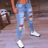 Fashion High Waist Slim  Hole Low Flares Jeans Pant Pants  21828