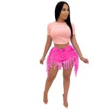 Fashion casual high-waisted retro  with frayed fringe Jeans Short Shorts QJ5322