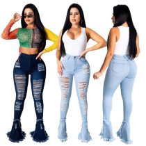 Fashion Ripped Flare Pencil  Long Denim Jeans Pant Pants A206