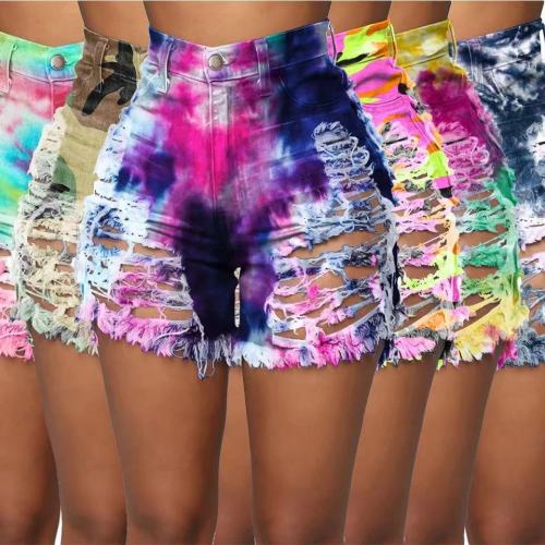 Fashion Ripped Trendy Tie Dye  Street Hipster Plus Size Jeans Short Shorts S3846