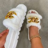 Fashion Open Toe Solid Color Metal Chain Slippers Slides Sandals