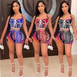 Fashion Sexy Print  Halter Backless Matching  Bodysuit Bodysuits Outfit Outfits GH014