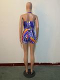 Fashion Sexy Print  Halter Backless Matching  Bodysuit Bodysuits Outfit Outfits GH014