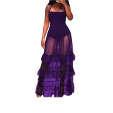 Sexy Mesh Perspective Ruffled Strap Fashion Lace Multi-layered Dress Dresses A757788L