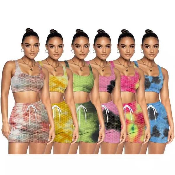 Fashion Tie Dye Drawstring  Set Ladies Bodysuit Bodysuits Outfit Outfits TS1145