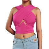 Sexy Women's Criss Cross Tank Tops  Sleeveless Solid Color Top Tops HFJ10