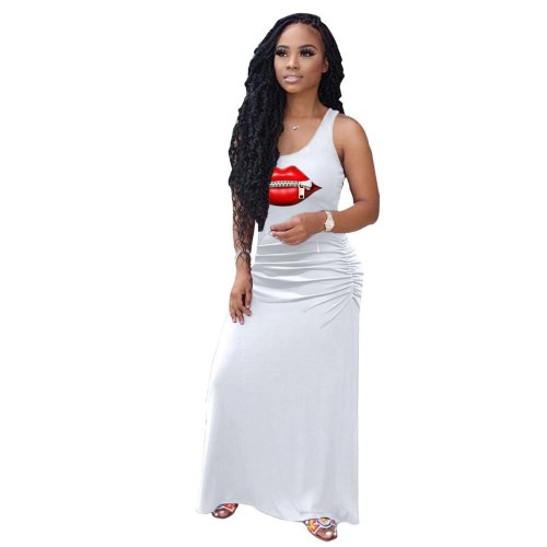 Fashion Sexy  Round Neck Vest Type Printed Floor-length Long Dress Dresses ALS189910