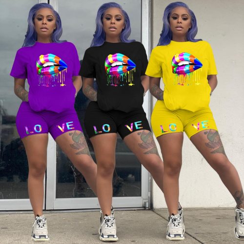 Women 2 PiecesSports Wear Lips/Letter Print Bodysuit Bodysuits Outfit Outfits  ZH5227