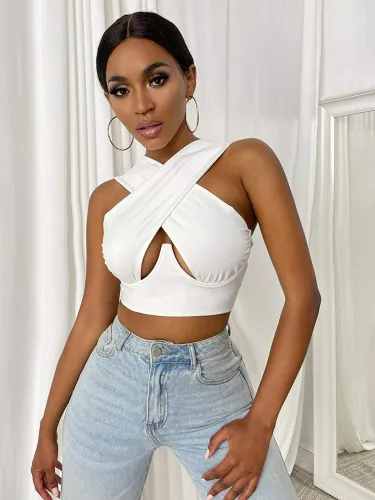 Sexy Women's Criss Cross Tank Tops  Sleeveless Solid Color Top Tops HFJ10