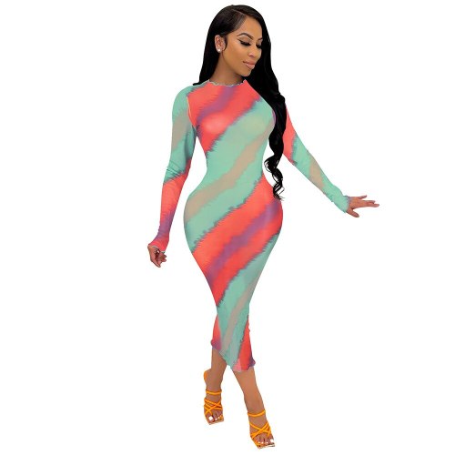 Fashion Sexy Printing Tie Dye Dress Dresses 8090