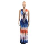 Sexy Women's Clothes Drawstring Cardigan Openwork Printed Split Dress Dresses JR631223