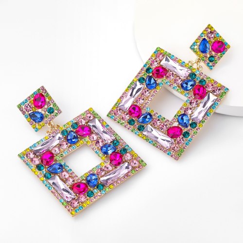 Fashion Multi-layer Metal Square Rhinestone Glass Popular Dangle Earring Earrings EH13893