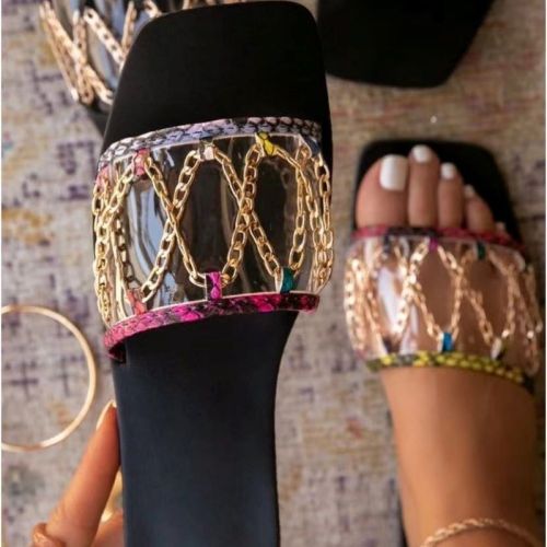 Fashion Outdoor Casual Open Toe Chain Solid Color Slippers Slides Sandals