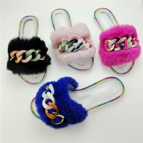 Fashion Plush Water Drill Slippers Slides Sandals 30112