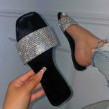 Fashion Rhinestone Flat-Bottom Square Toe Slippers Slides Sandals yq1526