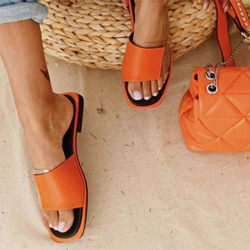 Female Transparent Patchwork Flats Color Matching Sandal Sandals Slides H07283