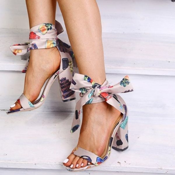 Fashion Buckle Open Toe Thick Heel Pu Decoration Sandal Sandals D6475