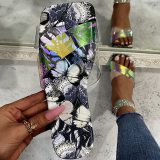 Closed Toe Slip On Mules Flat Head Butterfly Printed Sandal Sandals Slides QY213344