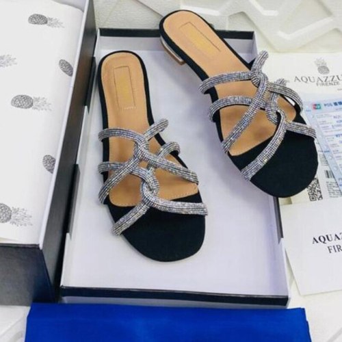 Fashion Cross Cutout Rhinestone Flat Bottom Open Toe Sandal Sandals Slides