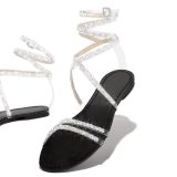 Sexy PVC Transparent Strap Shiny Rhinestone Flat Rubber Sole Sandal Sandals SC1627