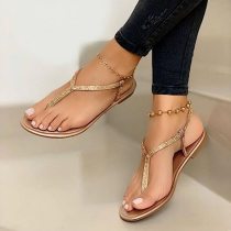 Fashion Rhinestone Flat Shoes Clip T-type Strap Low Flat Sandal Sandals 62637