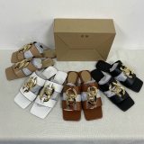 Fashion Leather Flat with Solid Metal Buckle Outside Slippers Slides 2021668