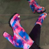 Sexy Colorful Print Peep Toe Ankle Boots High Heels 9080