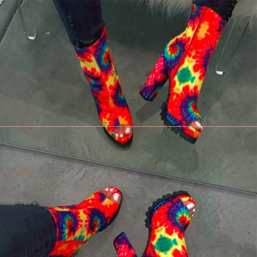 Sexy Colorful Print Peep Toe Ankle Boots High Heels 9080