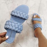 Fashion Double Braid Leather Casual Slip on Slippers Slides Sandals 2021223