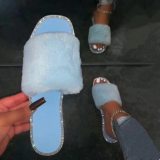 Home Durable Fashion Single Layer Furry Flat Non-slip Candy Color Slippers Slides Sandals 0925