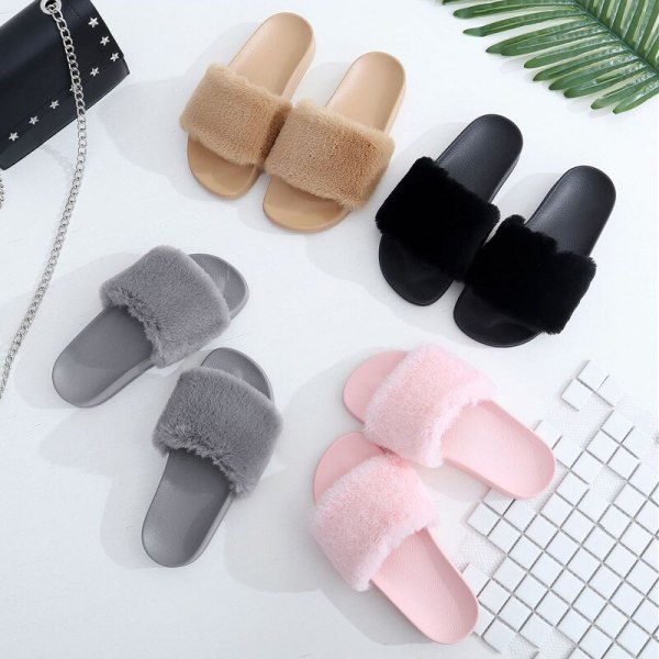 Wool Cute Warm Comfortable Breathable Wear-resistant Fur Slipper Slippers Slide Slides 0701