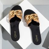 Trend Personality Chain Decoration Upper Open Toe Flat Slippers Slides Sandals CFXXY-64