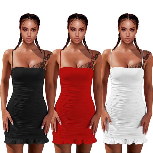 Sexy Solid Color Bodycon Pleated Mini Dress Dresses BK8013