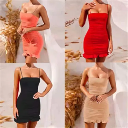 Sexy Solid Color Bodycon Pleated Mini Dress Dresses BK8013