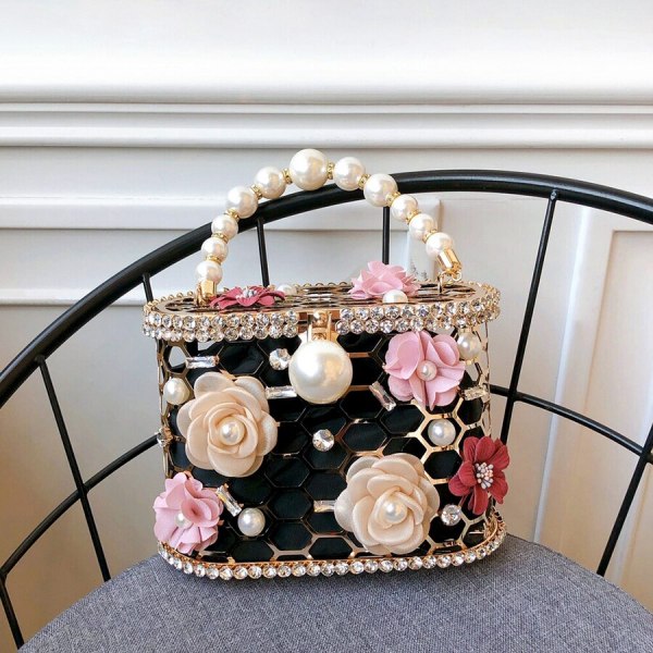 Flower Pearl  Rhinestone Diamond Gold Bag Bags Handbags 360112