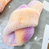 Fashion Rainbow Color Plush Open Toe Indoor Fur Slipper Slippers Slide Slides &3440