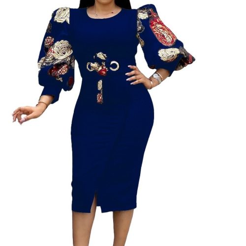 Fashion Puff Sleeve Floral Slit OL Elegant Dress Dresses D112T