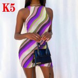 Fashion O Neck Knitted Cotton Tank Bodycon Striped Fashion Dress AL8710