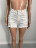 Sexy Ripped Denim Tassel  Hollow Out High Waist Jeans Short Shorts X1105