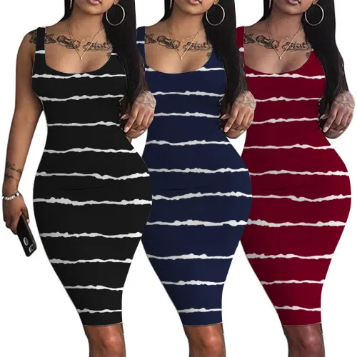 Sexy Striped Print Backless Dress Dresses
