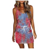 Fashion V-Neck Sexy Patch Multicolor Print Dress Dresses