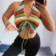 Sexy Colorful Striped Knitted Backless Top Tops HY21158